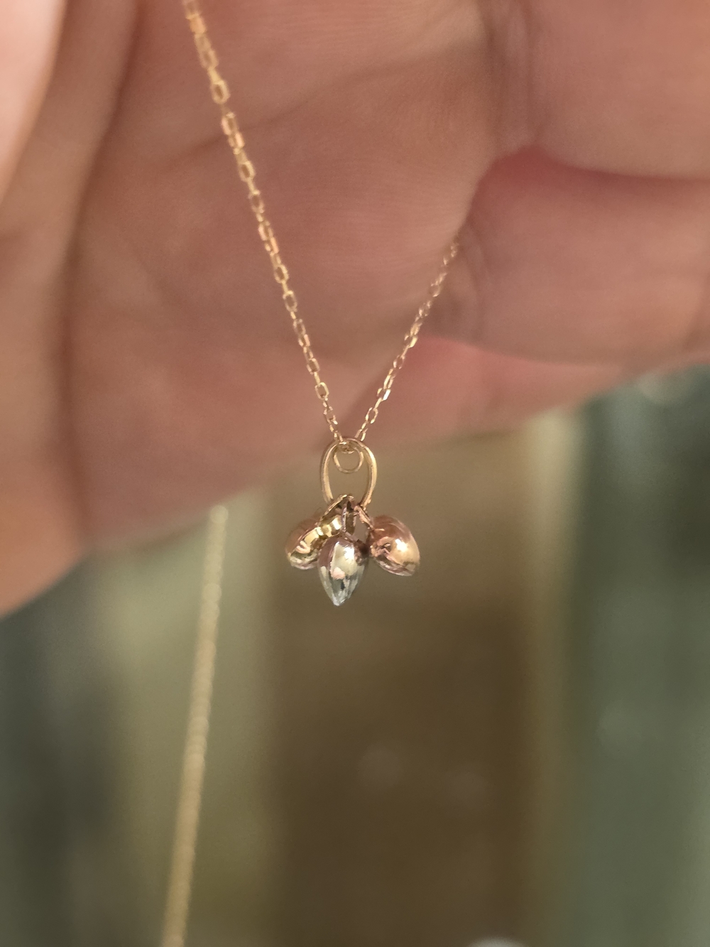 14k Gold Nexklace With 3 Hearts Charm Necklace - Women's Jewelry - Picture 2 of 6